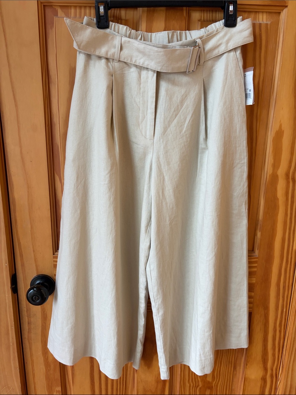 NWT High-Waist Wide Leg Belted Pants - Cream - Size 8
